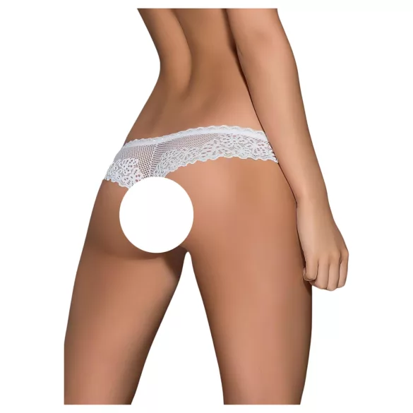Obsessive - stringi damskie otwarte - kwiatowy wzór, kokarda - białe - L/XL