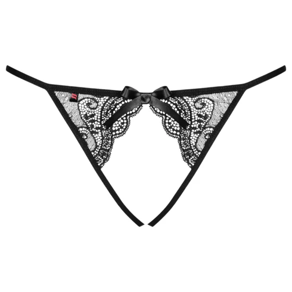 Obsessive - majtki damskie z siateczki i koronki - otwarte - czarne - L/XL