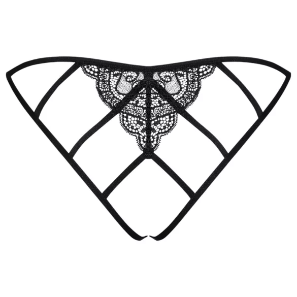 Obsessive - majtki damskie z siateczki i koronki - otwarte - czarne - L/XL