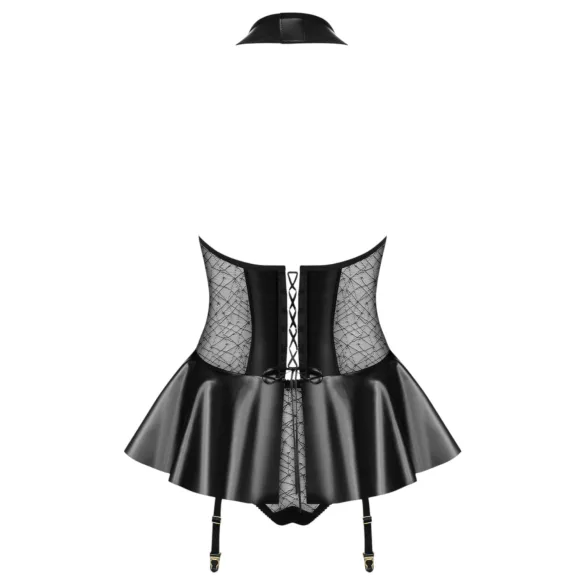 Obsessive - gorset i stringi o lakierowanym efekcie (czarne)