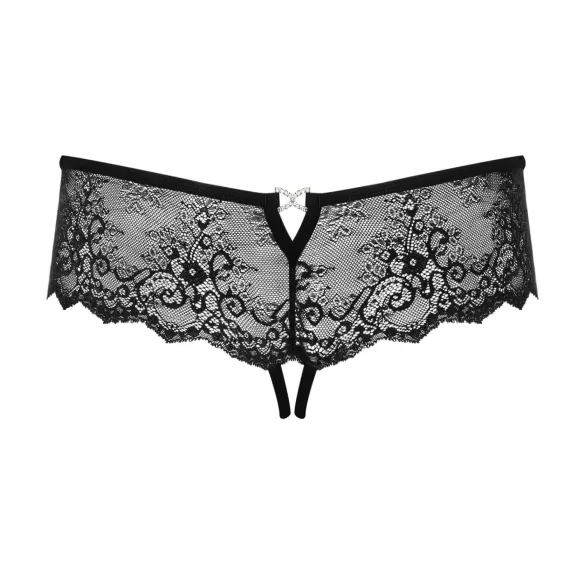 Obsessive Merossa - stringi z cyrkoniami - otwarte - czarne - 2XL/3XL