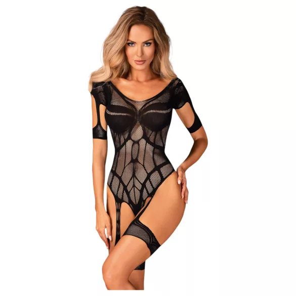Obsessive - body siateczkowe z otwartym krokiem - wzór - czarne - S-L