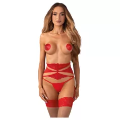   Obsessive - pas do pończoch z koronką i łańcuszkiem - czerwony - L/XL