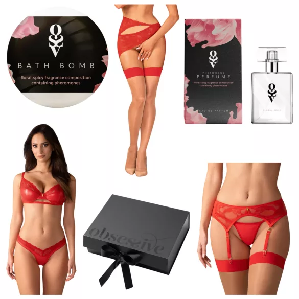 Obsessive - zestaw bielizny erotycznej - 6 elementów - czerwony