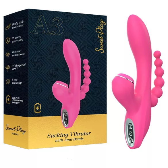Erospace Sweet Play - wibrator punktu G z sondą analną i funkcją ssania (różowy)