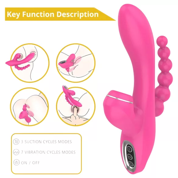 Erospace Sweet Play - wibrator punktu G z sondą analną i funkcją ssania (różowy)
