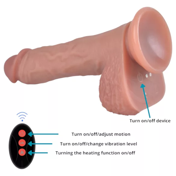 Erospace Natural Play - realistyczny wibrujący dildo z funkcją pchania i obrotu (kolor cielisty)