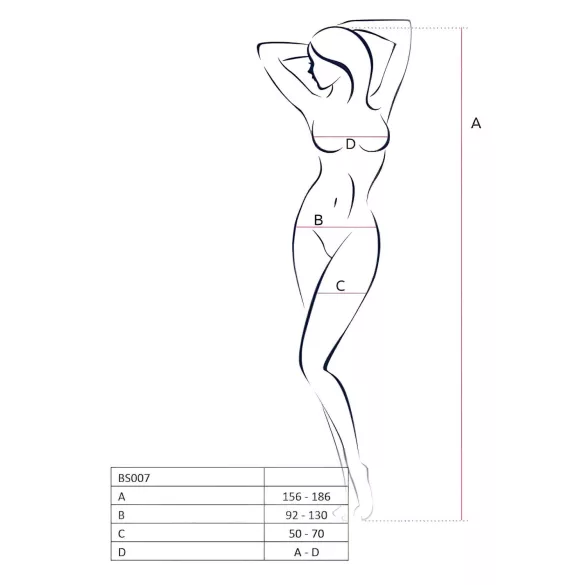 Passion BS007 - bodystocking siateczkowy z wzorem - czarny - S-L