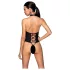 Passion - body z otwartym krokiem i paskami na krzyż - czarny - L/XL