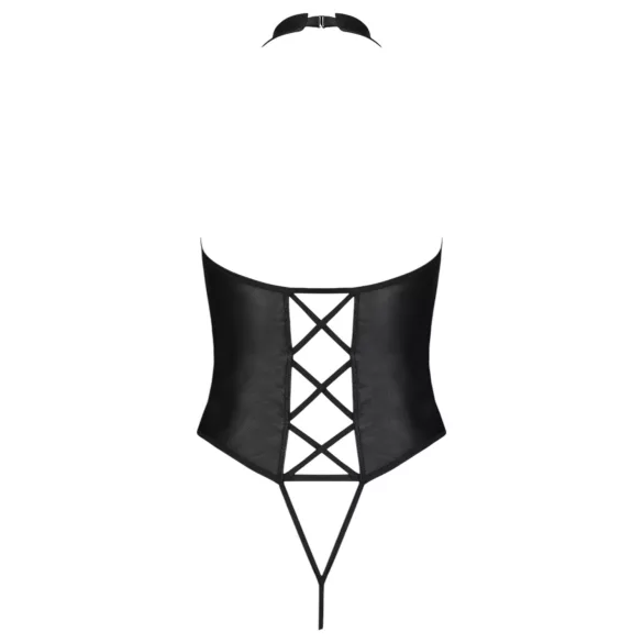 Passion - body z otwartym krokiem i paskami na krzyż - czarny - L/XL