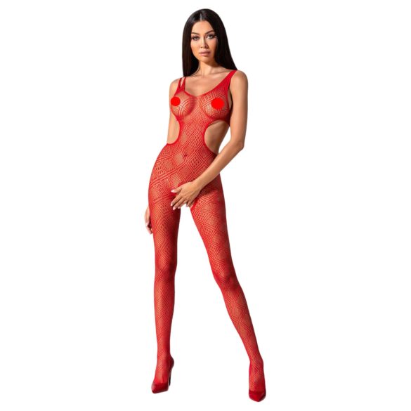 Passion - bodystocking otwarty z wzorem mozaiki - czerwony - S-L