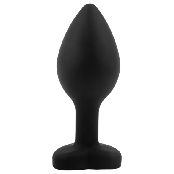 Sunfo - korek analny silikonowy z serduszkiem i niebieskim kamieniem - czarny