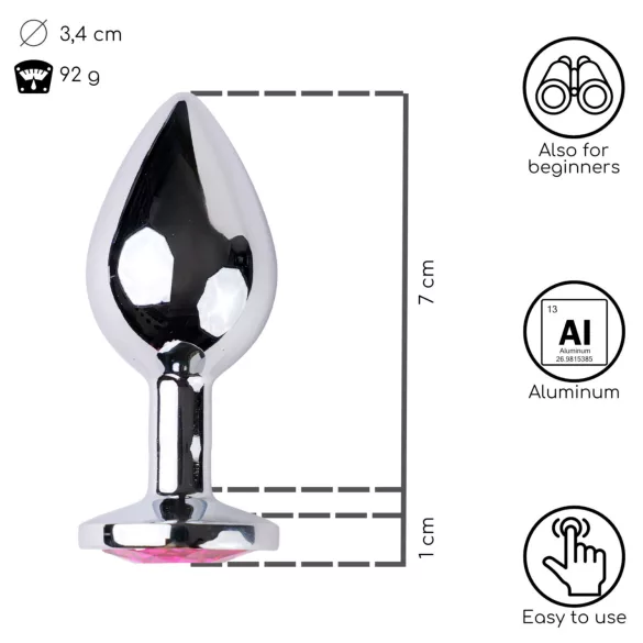 Desirel - korek analny - z kryształem różowym - srebrno-różowy, rozmiar M