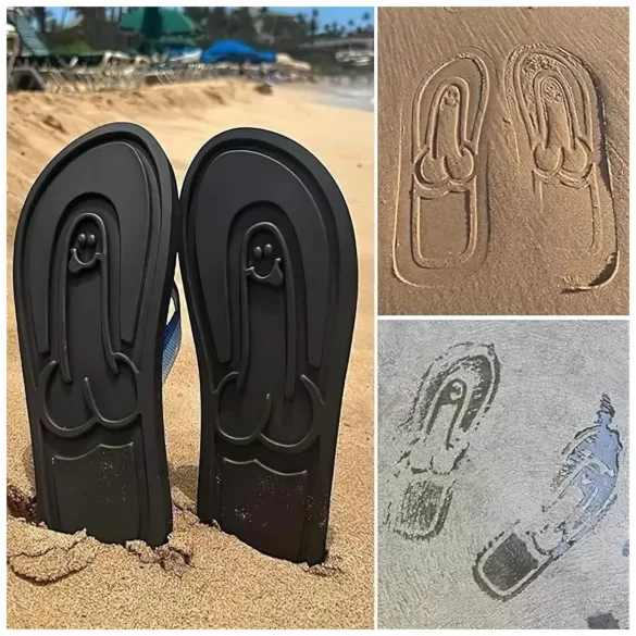 Flip-flop - klapki - wzór penis - czarne