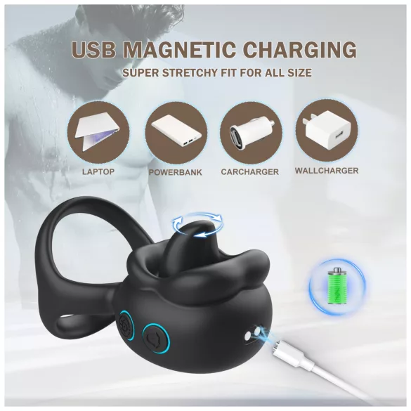 Biu-Biu - pierścień na penisa z wibratorem do łechtaczki - czarny