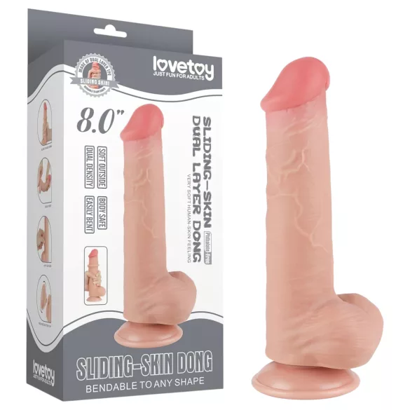 Lovetoy - dildo podwójna warstwa z jądrami - 20,8 cm - naturalny