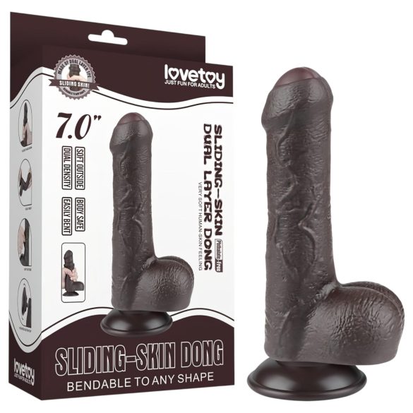 Lovetoy - dildo realistyczne z jądrami - dwuwarstwowe - 18,3 cm - brązowy