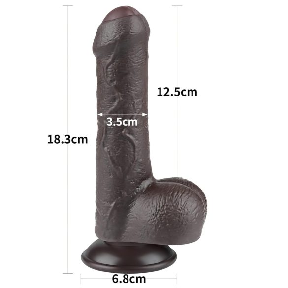 Lovetoy - dildo realistyczne z jądrami - dwuwarstwowe - 18,3 cm - brązowy
