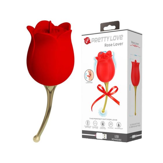 Pretty Love Rose Lover - wibrator łechtaczkowy 2w1 z języczkiem (czerwony)