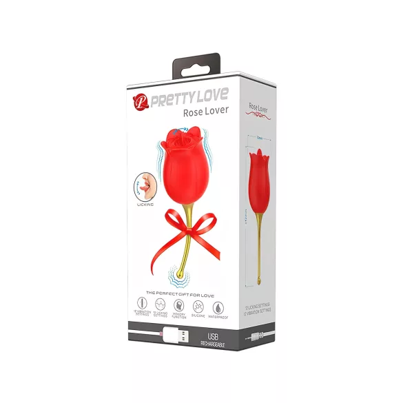Pretty Love Rose Lover - wibrator łechtaczkowy z języczkiem 2w1 - czerwony