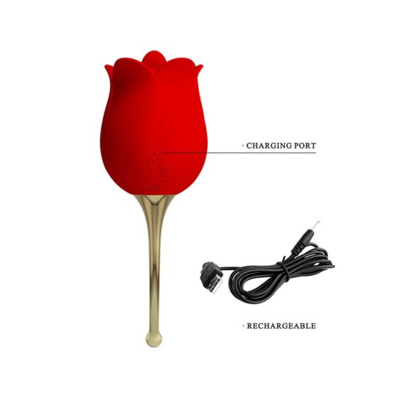Pretty Love Rose Lover - wibrator łechtaczkowy 2w1 z języczkiem (czerwony)