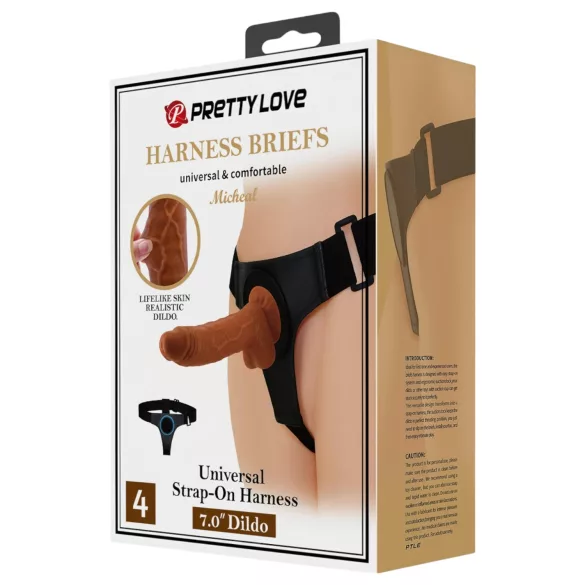 Pretty Love Harness - uprząż uniwersalna z dildo - 17 cm - czarny