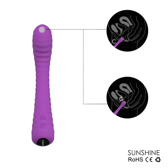 Sex HD Sunshine - wibrator do punktu G z ładowaniem USB - żłobiony - fioletowy