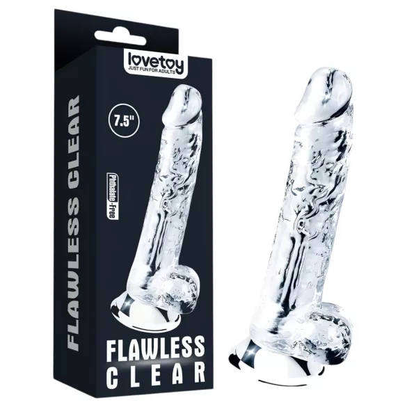 Lovetoy Flawless Clear - dildo z przyssawką - 19 cm - przezroczysty