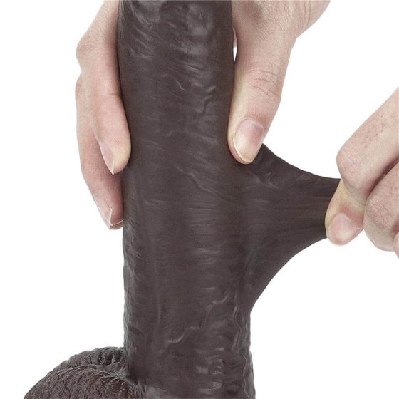 Lovetoy Sliding-Skin - dwuwarstwowe dildo z samoprzylepnymi nóżkami - 23 cm (brązowy)