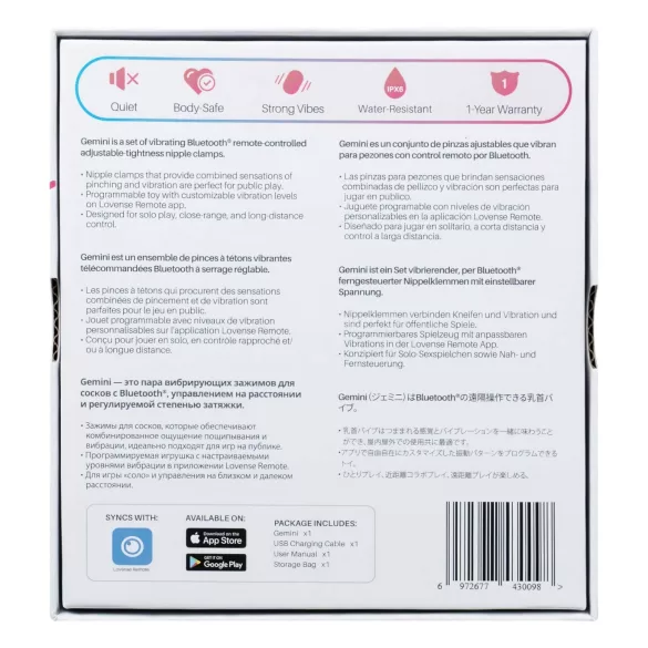 Lovense Gemini - wibracyjne klamerki na sutki sterowane aplikacją (różowe)