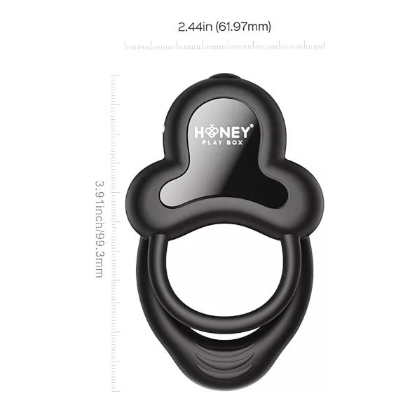 Honey Play Box Anello - pierścień wibrujący na penisa i jądra - silikon czarny