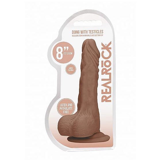RealRock Dong 8 - realistyczne dildo z jądrami (20 cm) - ciemny naturalny