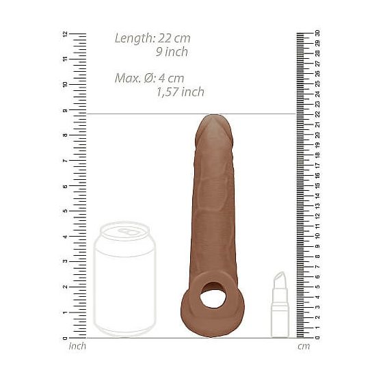 RealRock Penis Sleeve 9 - pochwa na penisa (21,5 cm) - ciemny naturalny