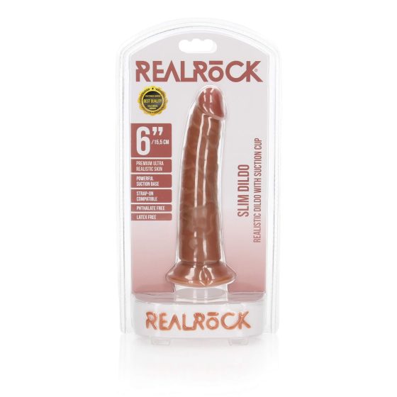RealRock Slim - zaciskane realistyczne dildo 15,5 cm (ciemny naturalny)