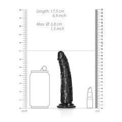   RealRock Slim - realistyczne dildo z lepkimi stopkami - 15,5 cm (czarny)