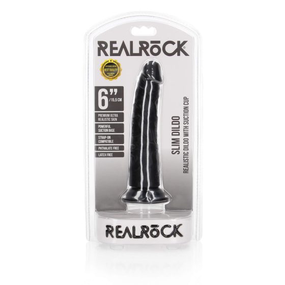 RealRock Slim - realistyczne dildo z lepkimi stopkami - 15,5 cm (czarny)