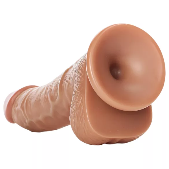 RealRock - dildo z jądrami i przyssawką - 15,5 cm - ciemny beż