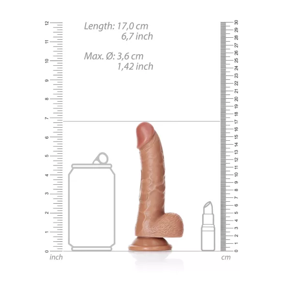 RealRock - dildo z jądrami i przyssawką - 15,5 cm - ciemny beż