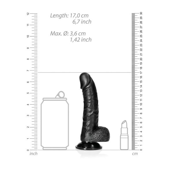 RealRock - dildo z przyssawką - realistyczny - 15,5 cm - czarny