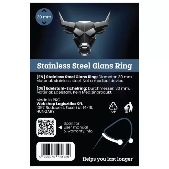 Stalowy pierścień na żołądź - opóźnia wytrysk (30 mm)