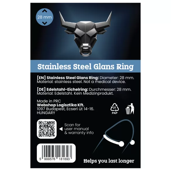 Stalowy pierścień na żołądź - opóźnia wytrysk (28 mm)