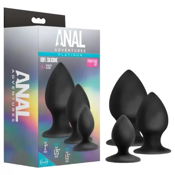 Anal Adventures Platinum Stout - zestaw korków analnych - 3 sztuki - czarne