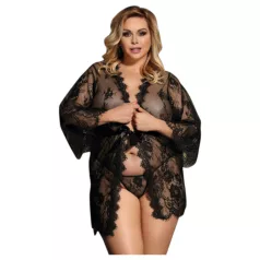   Subblime Queen Plus - szlafrok koronkowy z kompletem - czarny XL-2XL