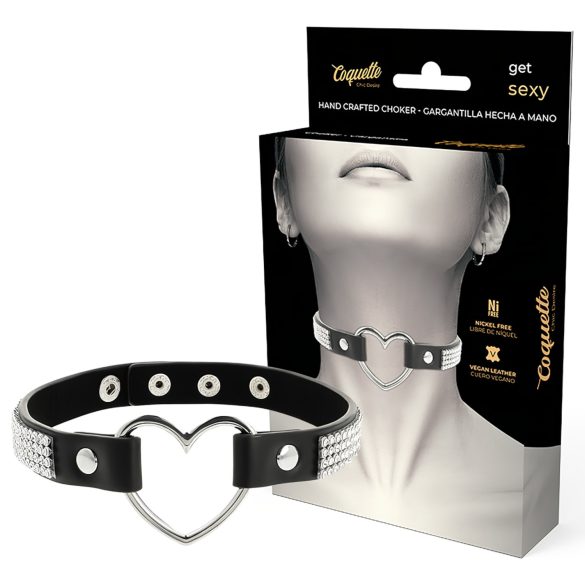 Coquette – czarny choker z serduszkiem i cyrkoniami