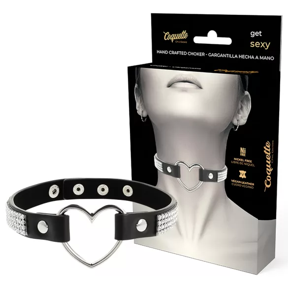 Coquette - choker z kryształkami - zawieszka serce - czarny