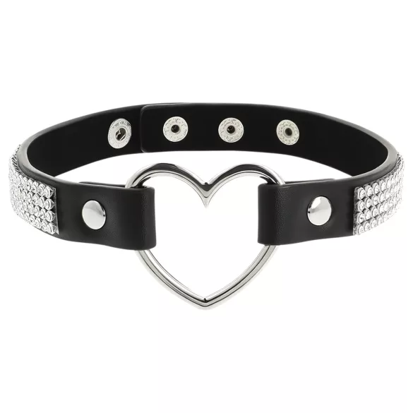 Coquette - choker z kryształkami - zawieszka serce - czarny