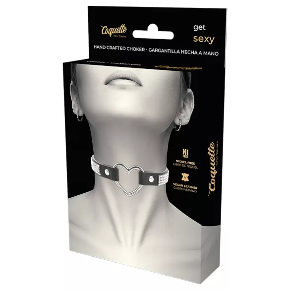 Coquette - choker z kryształkami - zawieszka serce - czarny