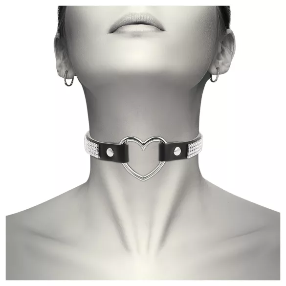 Coquette - choker z kryształkami - zawieszka serce - czarny