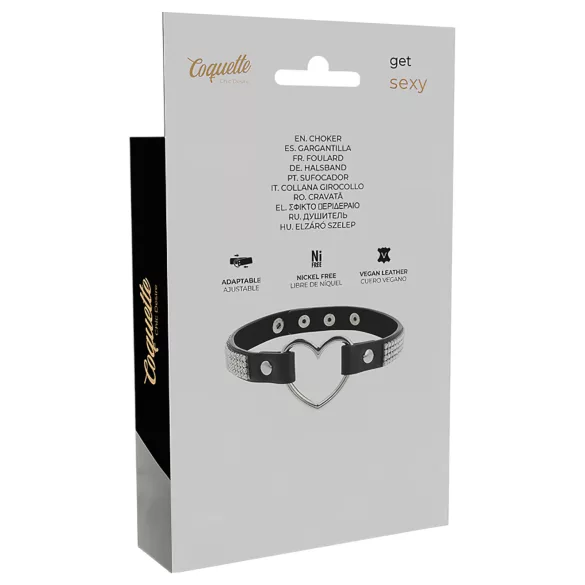 Coquette - choker z kryształkami - zawieszka serce - czarny