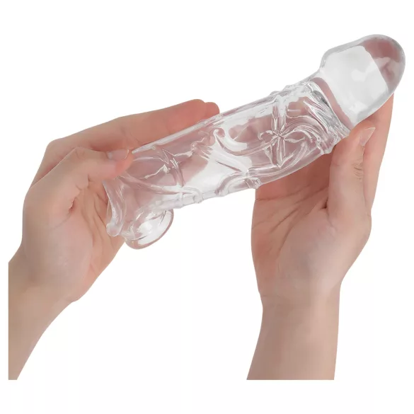 Addicted Toys - nakładka na penisa z pierścieniem na jądra - 22 cm (przezroczysta)